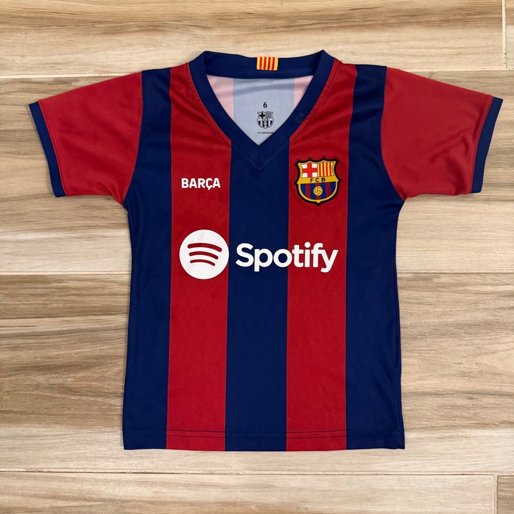 FC Barcelona Youth Soccer Jersey Size 6 Spotify Barca Red Blue Striped Shirt